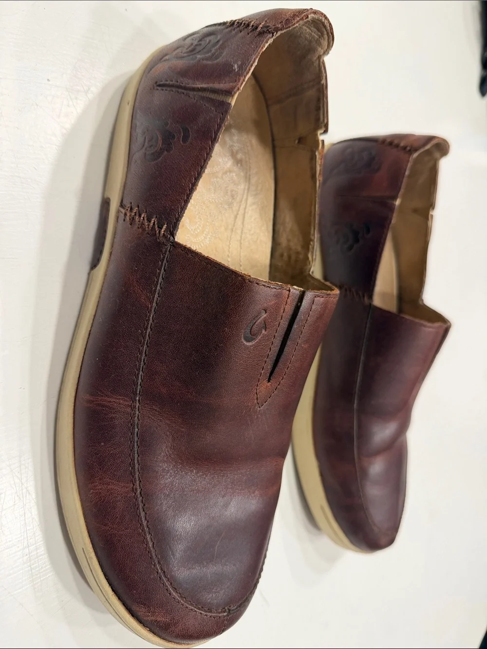 OluKai Kama Aina Men's Dark Brown Leather Slip-On Loafers